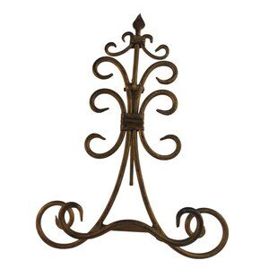 Metal Scrollwork Easel Plate Art Stand Wrought Fleur-De-Lis